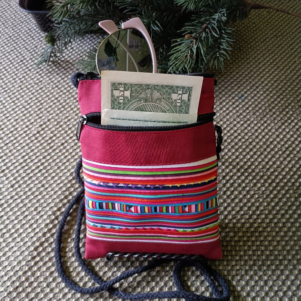 New 100% Cotton Zippered Mini Crossbody Purselet Red